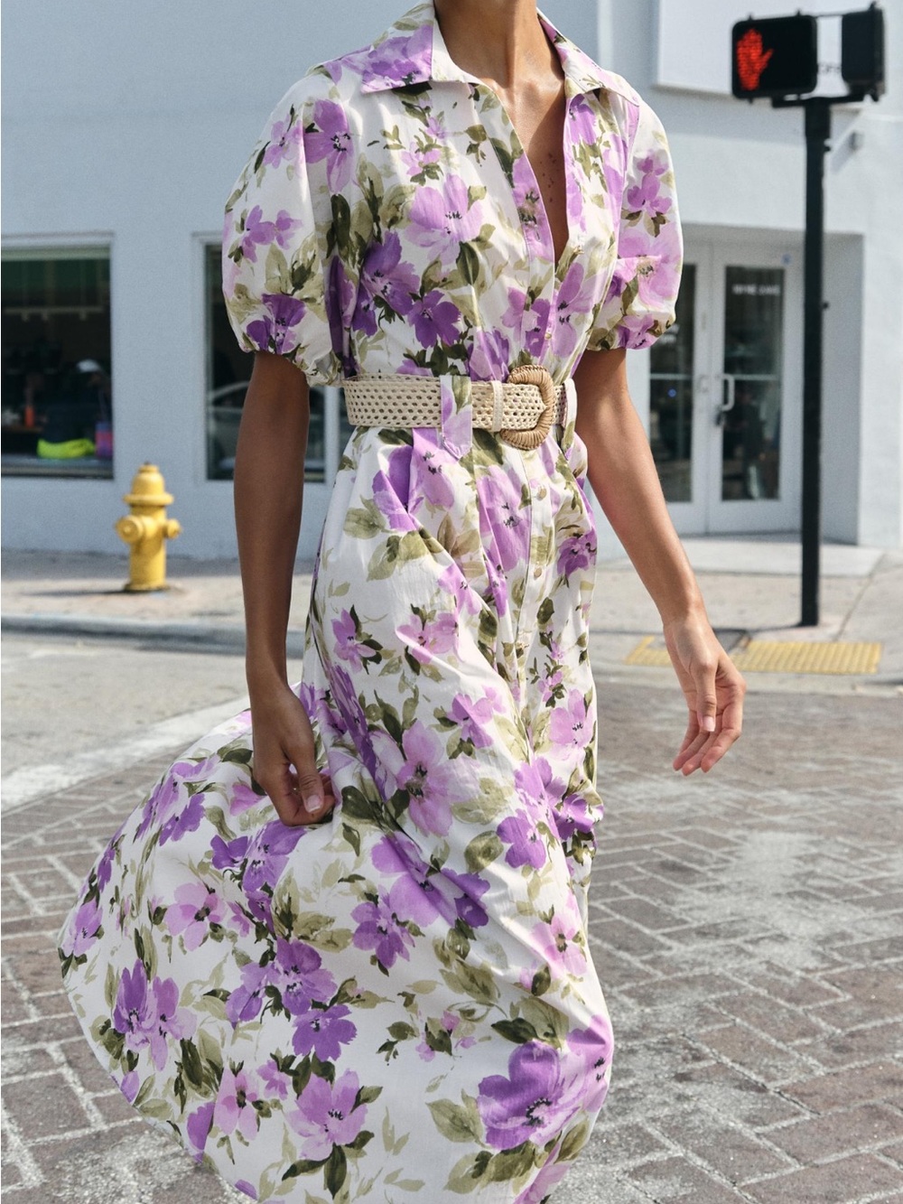 Zara White Maxi Dress with Lavender Floral Print